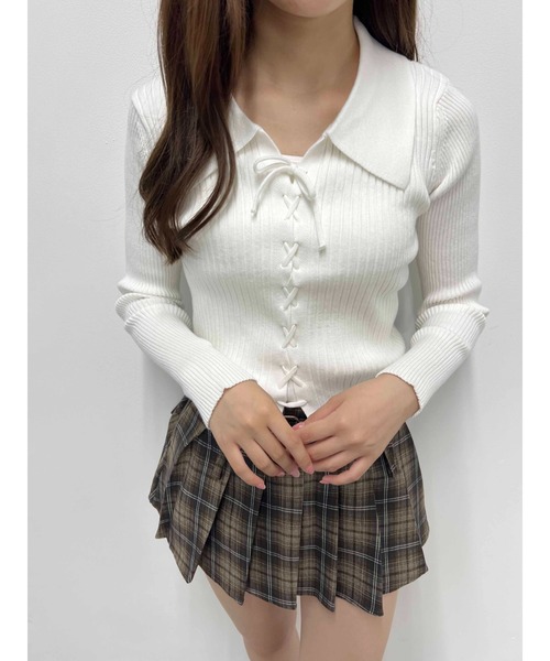 PHILLY（フィリー）の「【PHILLY】レースアップエリツキニット（ニット/セーター・レディース・ホワイト/グレー/ブラック・FREE）」の7枚目の写真