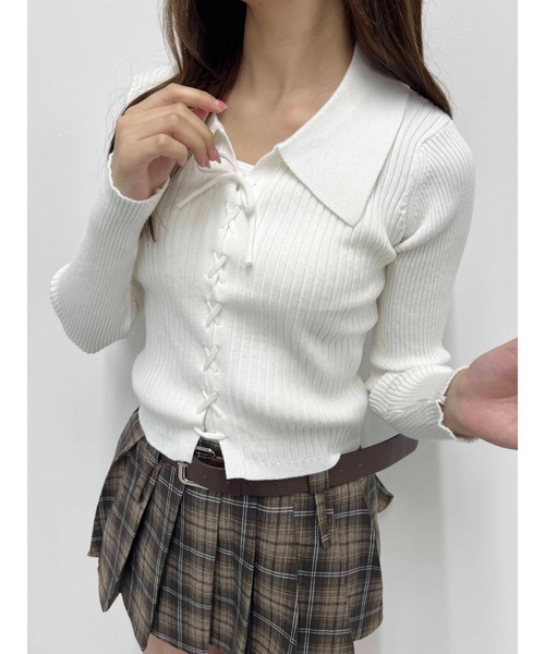 PHILLY（フィリー）の「【PHILLY】レースアップエリツキニット（ニット/セーター・レディース・ホワイト/グレー/ブラック・FREE）」の8枚目の写真