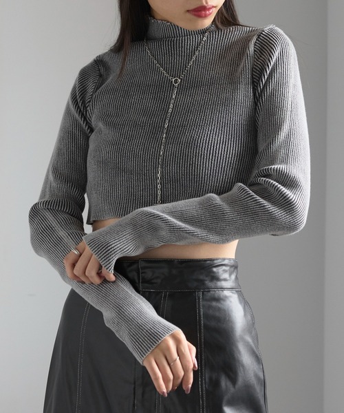 MAISON BREEZE（メゾンブリーズ）の「【MAISON BREEZE】ストーンウォッシュハイネッククロップドプルオーバーニット　DTK（ニット/セーター・レディース・ブラック/ブルー/グレー/ライトグレー・FREE）」の3枚目の写真