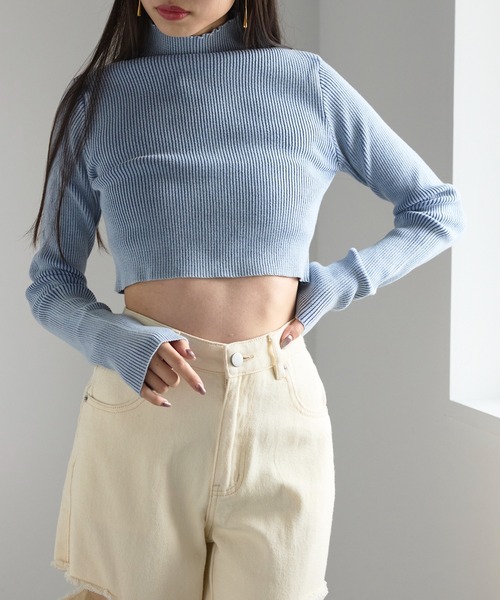 MAISON BREEZE（メゾンブリーズ）の「【MAISON BREEZE】ストーンウォッシュハイネッククロップドプルオーバーニット　DTK（ニット/セーター・レディース・ブラック/ブルー/グレー/ライトグレー・FREE）」の4枚目の写真