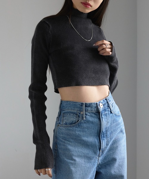 MAISON BREEZE（メゾンブリーズ）の「【MAISON BREEZE】ストーンウォッシュハイネッククロップドプルオーバーニット　DTK（ニット/セーター・レディース・ブラック/ブルー/グレー/ライトグレー・FREE）」の14枚目の写真