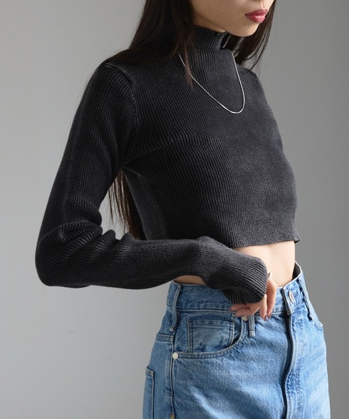 MAISON BREEZE（メゾンブリーズ）の「【MAISON BREEZE】ストーンウォッシュハイネッククロップドプルオーバーニット　DTK（ニット/セーター・レディース・ブラック/ブルー/グレー/ライトグレー・FREE）」の15枚目の写真