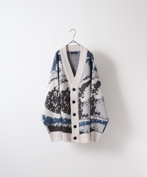 FUNALIVE（ファンアライブ）の「WS select 総柄オーバーサイズカーディガン（カーディガン/ボレロ・メンズ・ブラック/ホワイト系2/ダークブラック/ホワイト系3/ブルー系2/ブルー系1/ブルー系3/ブラック×ホワイト/ホワイト系4/ホワイト系1/ベージュ/グレー系2/ブルー系4/ベージュ系1/グレー系1/ベージュ系2・L/M）」の5枚目の写真