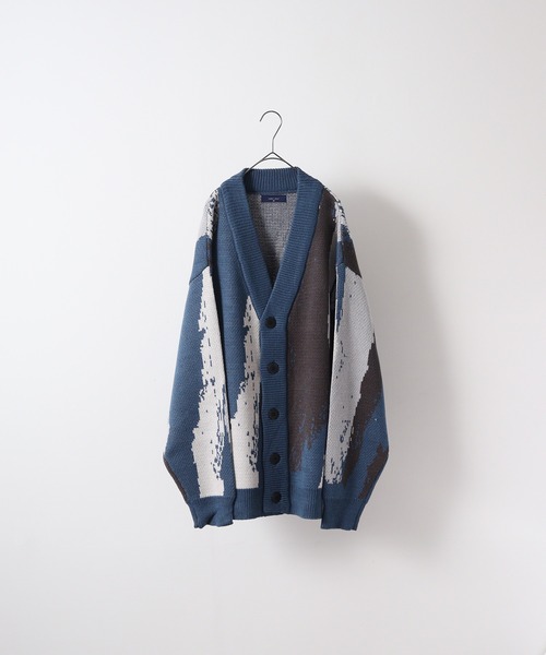FUNALIVE（ファンアライブ）の「WS select 総柄オーバーサイズカーディガン（カーディガン/ボレロ・メンズ・ブラック/ホワイト系2/ダークブラック/ホワイト系3/ブルー系2/ブルー系1/ブルー系3/ブラック×ホワイト/ホワイト系4/ホワイト系1/ベージュ/グレー系2/ブルー系4/ベージュ系1/グレー系1/ベージュ系2・L/M）」の14枚目の写真