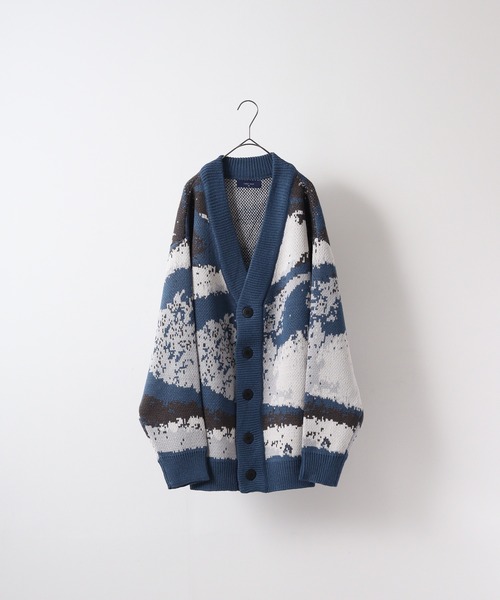 FUNALIVE（ファンアライブ）の「WS select 総柄オーバーサイズカーディガン（カーディガン/ボレロ・メンズ・ブラック/ホワイト系2/ダークブラック/ホワイト系3/ブルー系2/ブルー系1/ブルー系3/ブラック×ホワイト/ホワイト系4/ホワイト系1/ベージュ/グレー系2/ブルー系4/ベージュ系1/グレー系1/ベージュ系2・L/M）」の15枚目の写真