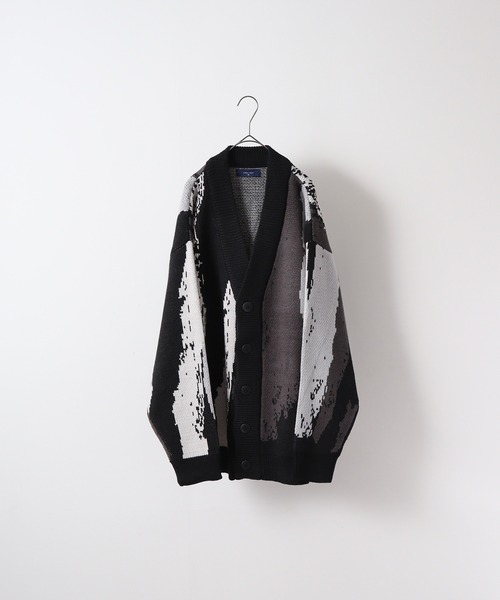 FUNALIVE（ファンアライブ）の「WS select 総柄オーバーサイズカーディガン（カーディガン/ボレロ・メンズ・ブラック/ホワイト系2/ダークブラック/ホワイト系3/ブルー系2/ブルー系1/ブルー系3/ブラック×ホワイト/ホワイト系4/ホワイト系1/ベージュ/グレー系2/ブルー系4/ベージュ系1/グレー系1/ベージュ系2・L/M）」の6枚目の写真