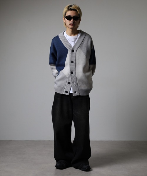 FUNALIVE（ファンアライブ）の「WS select 総柄オーバーサイズカーディガン（カーディガン/ボレロ・メンズ・ブラック/ホワイト系2/ダークブラック/ホワイト系3/ブルー系2/ブルー系1/ブルー系3/ブラック×ホワイト/ホワイト系4/ホワイト系1/ベージュ/グレー系2/ブルー系4/ベージュ系1/グレー系1/ベージュ系2・L/M）」の21枚目の写真