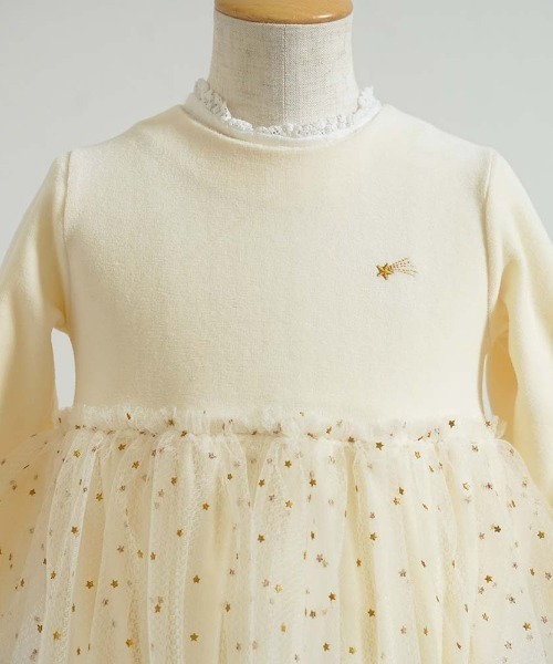 10mois（ディモワ）の「【10mois(ディモワ)】星チュールベロアボディオール 70cm・80cm（ロンパース・キッズ・クリーム/ライトグレー・70cm/80ｃｍ）」の8枚目の写真