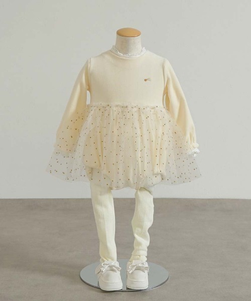 10mois（ディモワ）の「【10mois(ディモワ)】星チュールベロアボディオール 70cm・80cm（ロンパース・キッズ・クリーム/ライトグレー・70cm/80ｃｍ）」の7枚目の写真