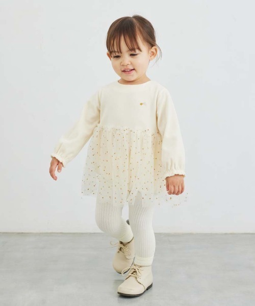 10mois（ディモワ）の「【10mois(ディモワ)】星チュールベロアボディオール 70cm・80cm（ロンパース・キッズ・クリーム/ライトグレー・70cm/80ｃｍ）」の3枚目の写真