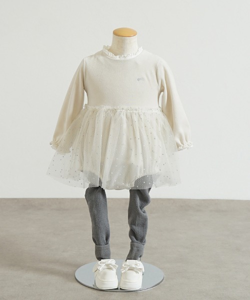 10mois（ディモワ）の「【10mois(ディモワ)】星チュールベロアボディオール 70cm・80cm（ロンパース・キッズ・クリーム/ライトグレー・70cm/80ｃｍ）」の14枚目の写真
