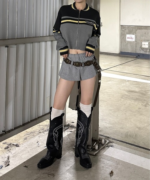 sedacle girl（セダクルガール）の「配色トラックニット（ニット/セーター・レディース・ブラウン/レッド/チャコールグレー・FREE）」の7枚目の写真