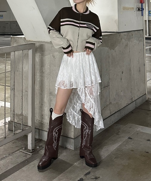 sedacle girl（セダクルガール）の「配色トラックニット（ニット/セーター・レディース・ブラウン/レッド/チャコールグレー・FREE）」の13枚目の写真