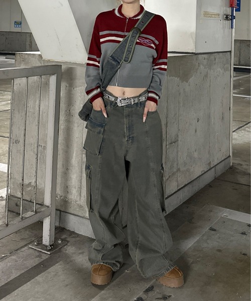 sedacle girl（セダクルガール）の「配色トラックニット（ニット/セーター・レディース・ブラウン/レッド/チャコールグレー・FREE）」の20枚目の写真