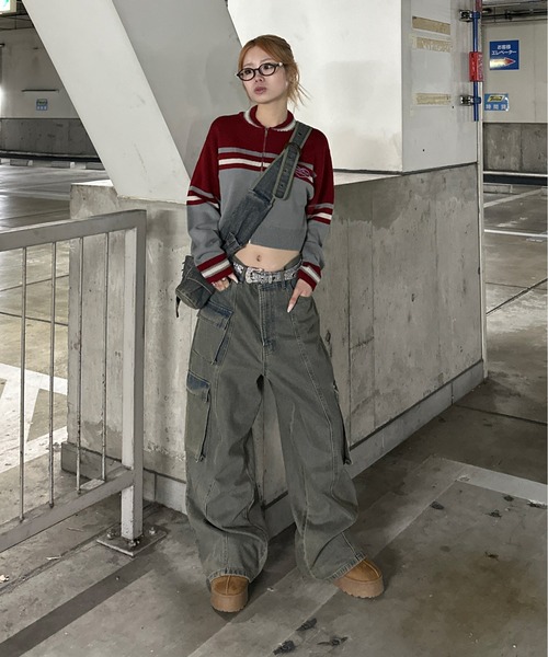 sedacle girl（セダクルガール）の「配色トラックニット（ニット/セーター・レディース・ブラウン/レッド/チャコールグレー・FREE）」の22枚目の写真