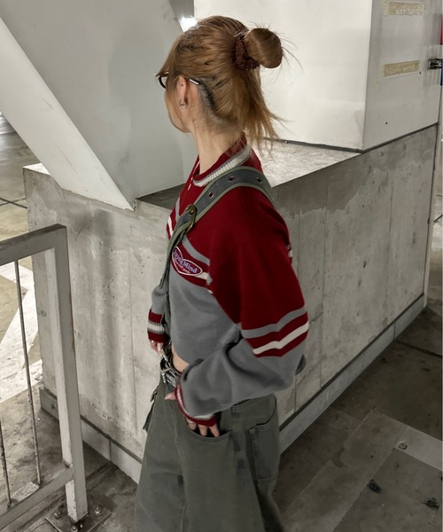 sedacle girl（セダクルガール）の「配色トラックニット（ニット/セーター・レディース・ブラウン/レッド/チャコールグレー・FREE）」の18枚目の写真