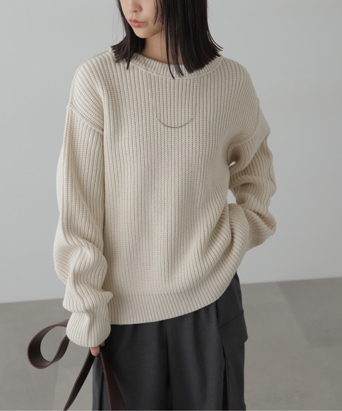 FREE'S MART（フリーズマート）の「◆畦チュニック丈ニット（ニット/セーター・レディース・ホワイト/ブラック/ブルー/ブラウン・FREE）」の2枚目の写真