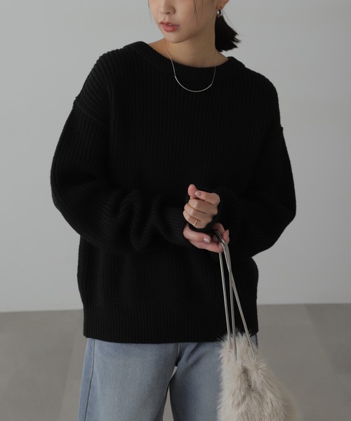 FREE'S MART（フリーズマート）の「◆畦チュニック丈ニット（ニット/セーター・レディース・ホワイト/ブラック/ブルー/ブラウン・FREE）」の3枚目の写真