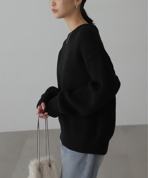 FREE'S MART（フリーズマート）の「◆畦チュニック丈ニット（ニット/セーター・レディース・ホワイト/ブラック/ブルー/ブラウン・FREE）」の7枚目の写真