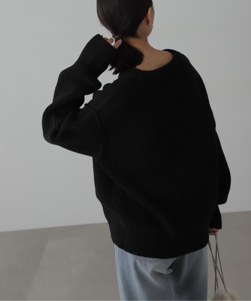FREE'S MART（フリーズマート）の「◆畦チュニック丈ニット（ニット/セーター・レディース・ホワイト/ブラック/ブルー/ブラウン・FREE）」の8枚目の写真