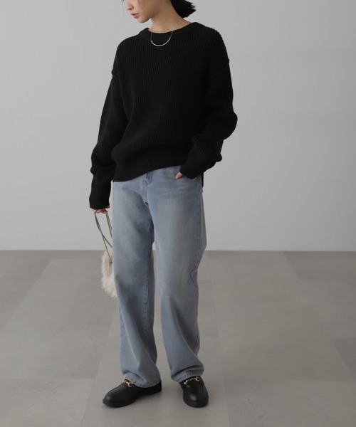 FREE'S MART（フリーズマート）の「◆畦チュニック丈ニット（ニット/セーター・レディース・ホワイト/ブラック/ブルー/ブラウン・FREE）」の9枚目の写真