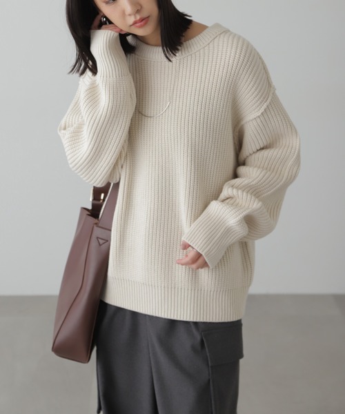 FREE'S MART（フリーズマート）の「◆畦チュニック丈ニット（ニット/セーター・レディース・ホワイト/ブラック/ブルー/ブラウン・FREE）」の13枚目の写真