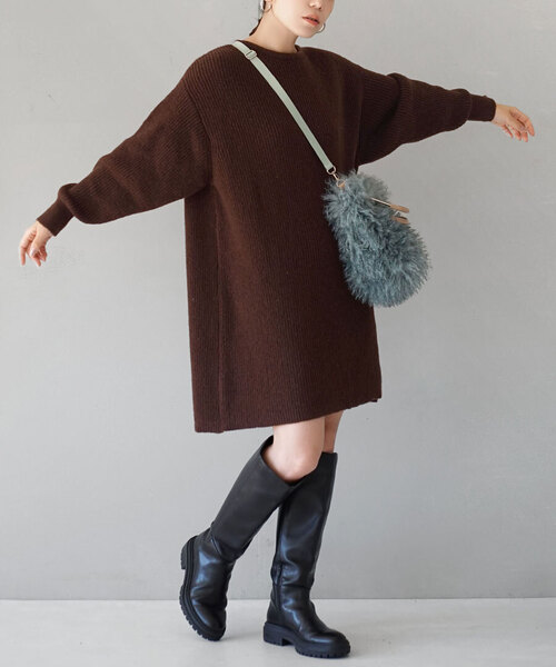 【優しい肌触りのミニ丈ニットワンピ】 リブ編みニット ミニワンピース（ワンピース）｜MIMIMEMETE（ミミメメット）