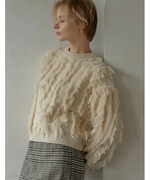 Re:EDIT（リエディ）の「[2024-25 WINTER COLLECTION]クルーネックフリンジニットトップス（ニット/セーター・レディース・ブラック/アイボリー/モカ・MEDIUM/LARGE）」の15枚目の写真