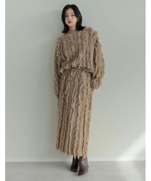 Re:EDIT（リエディ）の「[2024-25 WINTER COLLECTION]クルーネックフリンジニットトップス（ニット/セーター・レディース・ブラック/アイボリー/モカ・MEDIUM/LARGE）」の18枚目の写真