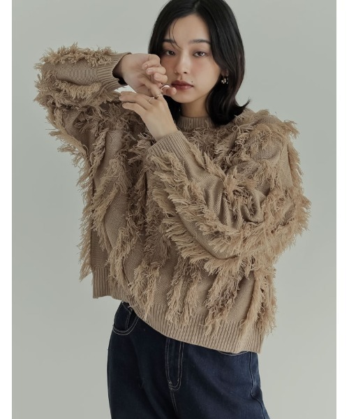 Re:EDIT（リエディ）の「[2024-25 WINTER COLLECTION]クルーネックフリンジニットトップス（ニット/セーター・レディース・ブラック/アイボリー/モカ・MEDIUM/LARGE）」の19枚目の写真