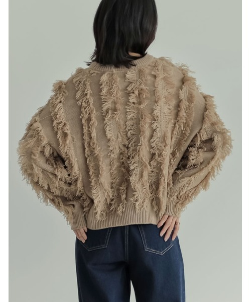 Re:EDIT（リエディ）の「[2024-25 WINTER COLLECTION]クルーネックフリンジニットトップス（ニット/セーター・レディース・ブラック/アイボリー/モカ・MEDIUM/LARGE）」の21枚目の写真