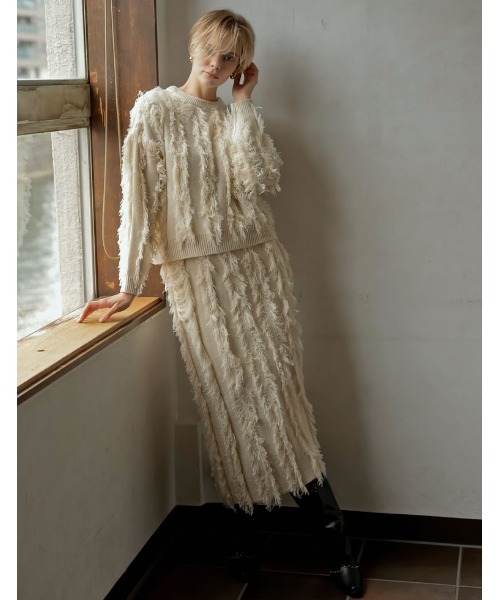 Re:EDIT（リエディ）の「[2024-25 WINTER COLLECTION]クルーネックフリンジニットトップス（ニット/セーター・レディース・ブラック/アイボリー/モカ・MEDIUM/LARGE）」の10枚目の写真