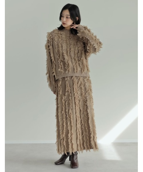 Re:EDIT（リエディ）の「[2024-25 WINTER COLLECTION]クルーネックフリンジニットトップス（ニット/セーター・レディース・ブラック/アイボリー/モカ・MEDIUM/LARGE）」の17枚目の写真