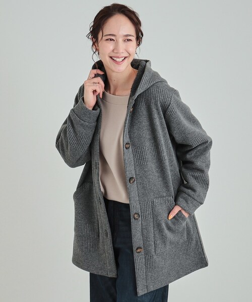 SHOO・LA・RUE(シューラルー)の「◆【裏地あったか】体型カバーしながらすっきり見えも叶う フーディコーディガン(カーディガン/ボレロ・レディース・チャコールグレー/ブラウン系/ブラック・04/03/02/01)」の1枚目の写真