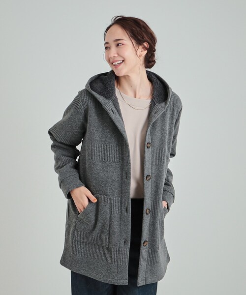 SHOO・LA・RUE(シューラルー)の「◆【裏地あったか】体型カバーしながらすっきり見えも叶う フーディコーディガン(カーディガン/ボレロ・レディース・チャコールグレー/ブラウン系/ブラック・04/03/02/01)」の4枚目の写真