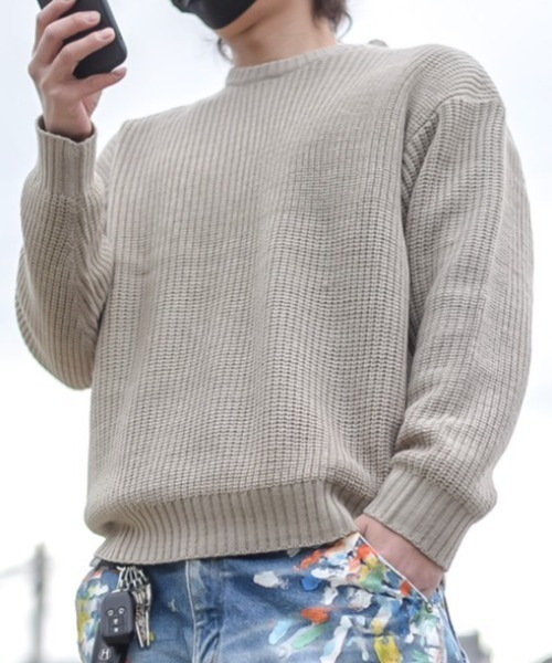 ８(eight)（エイト）の「畦編みクルーネックニットセーター（ニット/セーター・メンズ・ワインレッド/ベージュ/グリーン系その他/ブルー系その他/グレー/オレンジ系その他/ブラック/ブルーグレー/イエロー系その他・MEDIUM/LARGE）」の4枚目の写真