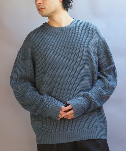 ８(eight)（エイト）の「畦編みクルーネックニットセーター（ニット/セーター・メンズ・ワインレッド/ベージュ/グリーン系その他/ブルー系その他/グレー/オレンジ系その他/ブラック/ブルーグレー/イエロー系その他・MEDIUM/LARGE）」の3枚目の写真