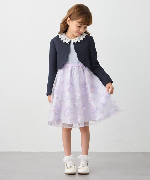 anyFAM アンサンブル ノーカラージャケット ノースリーブワンピース 女の子 裾スカラップノーカラージャケット （ノーカラージャケット