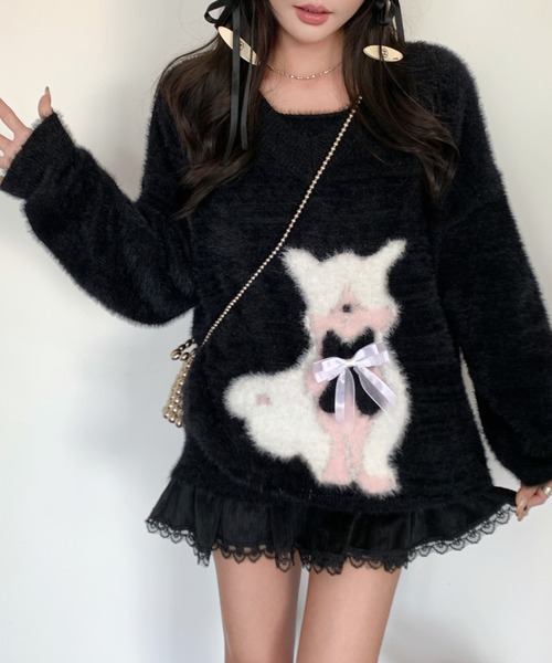 Sibra（シブラ）の「2点セット Vネックニットトップス+ニットキャミ（ニット/セーター・レディース・ホワイト/ブラック・M）」の8枚目の写真