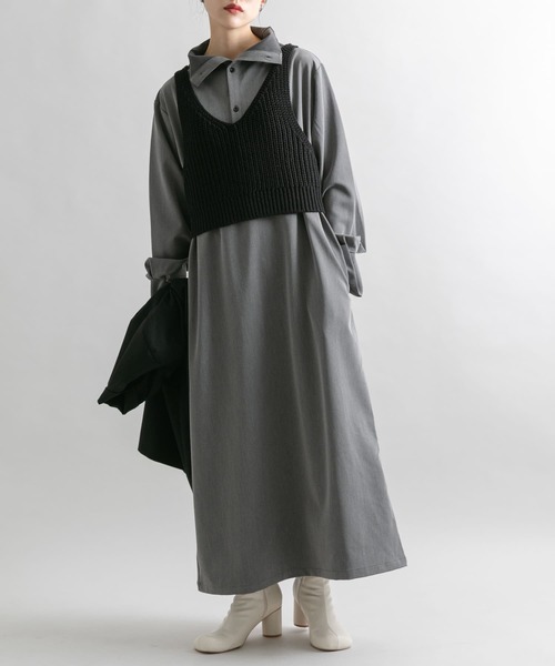 KBF（ケイビーエフ）の「ニットビスチェSETワンピース（ワンピース・レディース・ブラウン系その他/グレー系その他・ONE）」の3枚目の写真