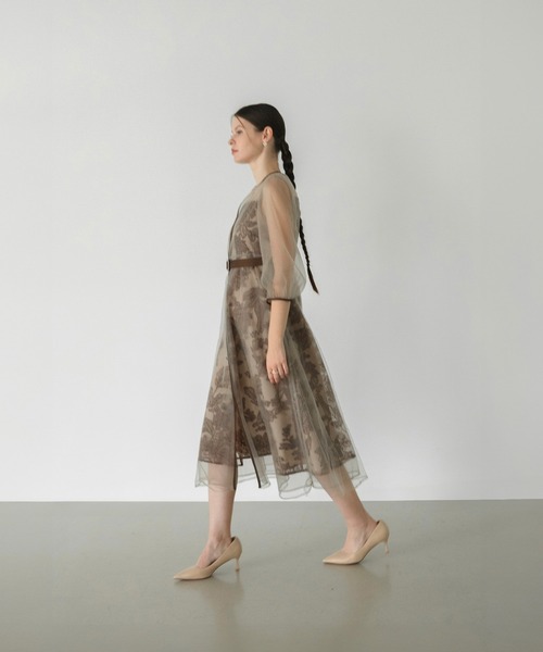 LEJA チュールパイピングリーフベルトAラインドレス グレー　M チュールパイピングリーフベルトAラインドレス レジャ Leja