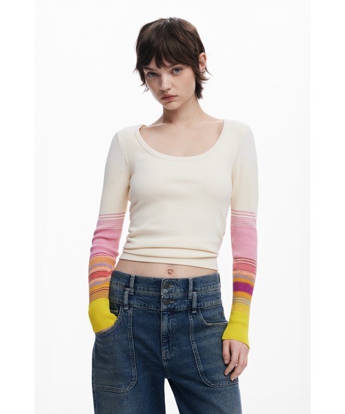 Desigual(デシグアル)の「サンセットグラデーション ロングスリーブ(Tシャツ/カットソー・レディース・ホワイト・XS/S/M/L/XL)」の4枚目の写真