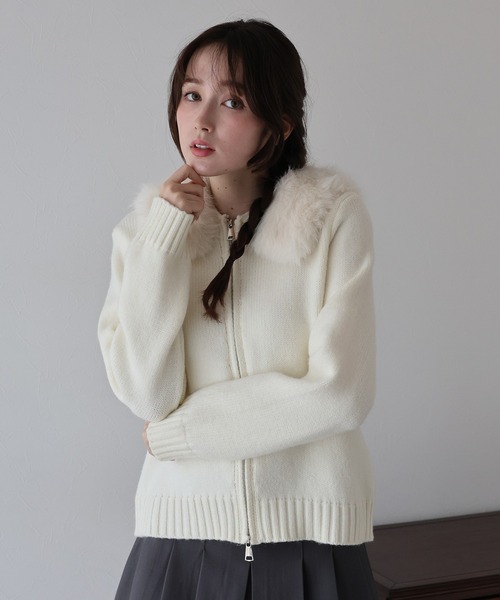 セール】ファーフードニットパーカー（ブルゾン）｜BLUEEAST（ブルー