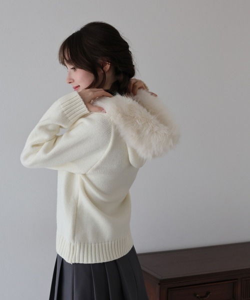 セール】ファーフードニットパーカー（ブルゾン）｜BLUEEAST（ブルー