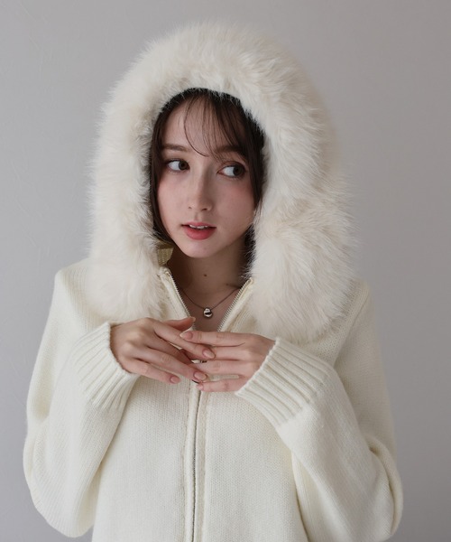 セール】ファーフードニットパーカー（ブルゾン）｜BLUEEAST（ブルー