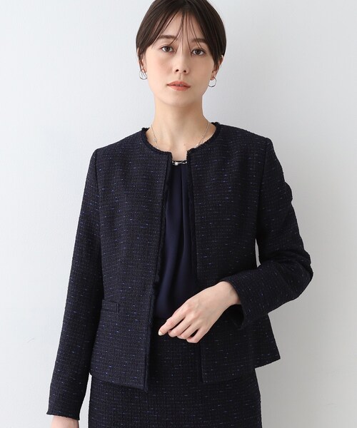 INDIVI（インディヴィ）の「【日本製／オリジナル素材】ツィードジャケット（スーツジャケット・レディース・ネイビー系3/ホワイト系4・05/13/15 /19/36/38/40）」の2枚目の写真