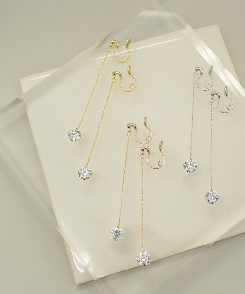 CALIN STANDARD(カリンスタンダード)の「◆金属アレルギー対応◆◆made in japan◆【痛くない】【落ちにくい】【ストレスフリーな着け心地】ロングチェーン キュービックジルコニア ループフィットイヤリング(イヤリング・レディース・ピンクゴールド/ゴールド/シルバー・FREE)」の5枚目の写真