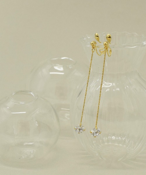 CALIN STANDARD(カリンスタンダード)の「◆金属アレルギー対応◆◆made in japan◆【痛くない】【落ちにくい】【ストレスフリーな着け心地】ロングチェーン キュービックジルコニア ループフィットイヤリング(イヤリング・レディース・ピンクゴールド/ゴールド/シルバー・FREE)」の6枚目の写真