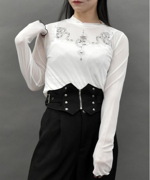 axes femme POETIQUE（アクシーズファムポエティック）の「スネークタトゥーシアープルオーバー（Tシャツ/カットソー・レディース・ブラック/ホワイト/ブルーグレー・MEDIUM）」の2枚目の写真