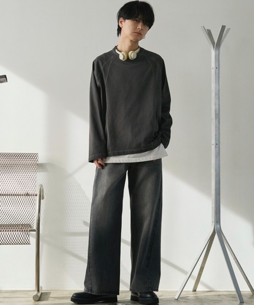 CURVED SEEM COLD DYED L/S TEE（Tシャツ/カットソー）｜WYM LIDNM 